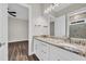 Bathroom with double sink vanity, granite countertops and tile shower at 3995 Tillmond Dr., Conway, SC 29526
