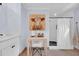 Charming bathroom with a vanity area, white subway tile shower and stylish decor at 476 Lakeshore Dr., Pawleys Island, SC 29585