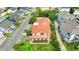 Aerial view of home with a red tile roof, in-ground pool and well-kept landscaping at 807 N Waccamaw Dr., Murrells Inlet, SC 29576