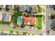 Aerial view showcasing home, private pool, lush greenery, neighborhood, and street access at 807 N Waccamaw Dr., Murrells Inlet, SC 29576