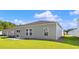 View of the back exterior of the home, showing the siding, yard, and sliding glass doors at 1004 Sentinel Ct., Little River, SC 29566