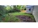 View of the backyard and a shed surrounded by lush greenery and a wooden fence at 1744 John St., Conway, SC 29527