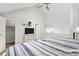 Bedroom boasts vaulted ceiling, ceiling fan, flat screen TV and two twin beds at 1891 Colony Dr. # 15 J, Surfside Beach, SC 29575