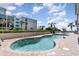 Inviting community pool with ladders for easy access, surrounded by lush landscaping and palm trees at 2311 South Ocean Blvd. # 559, Myrtle Beach, SC 29577
