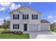 Charming two-story home with white siding, black shutters, and a spacious two car attached garage at 36 Cape Point Dr., Conway, SC 29527