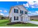 Inviting two-story home with a well-manicured lawn, black shutters, and a two car attached garage at 36 Cape Point Dr., Conway, SC 29527