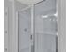 Modern bathroom featuring a sleek glass-enclosed shower with chrome fixtures and neutral walls at 36 Cape Point Dr., Conway, SC 29527