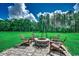 Stone fire pit with seating area in manicured backyard space at 4260 Long Avenue Ext., Conway, SC 29526