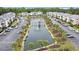 Aerial view of condos surrounding a scenic pond with fountain and bridge, lined with palm trees at 637 Waterway Village Blvd. # 13C, Myrtle Beach, SC 29579
