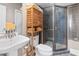 Well-organized bathroom featuring a modern shower at 7253 Seville Dr., Myrtle Beach, SC 29572