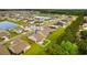 Aerial view of the neighborhood showcasing home's location relative to the community pond at 739 Harrison Mill St., Myrtle Beach, SC 29579