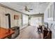 This living room features wood floors, sliding glass doors and a rustic wood burning stove at 1104 Ragin St., Myrtle Beach, SC 29577
