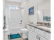 Clean bathroom with shower and granite countertop sink at 1340 Jolly Roger Dr., North Myrtle Beach, SC 29582