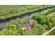 Breathtaking aerial view of the home nestled amongst lush trees, bordering a serene river at 1533 Murrells Landing Rd., Conway, SC 29526