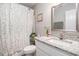 Cozy bathroom with updated vanity and a shower and tub combination with a curtain at 2521 Wise Rd., Conway, SC 29526