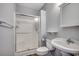 Bathroom featuring shower with glass door, toilet, and vanity at 4294 Rivergate Ln., Little River, SC 29566