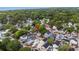 Aerial view showcasing a coastal neighborhood with trees and the property marked by a pin near the coastline at 6001 - 1805 S Kings Hwy., Myrtle Beach, SC 29575