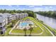Aerial view of pool, community, condos, and waterway in residential neighborhood at 633 Waterway Village Blvd # 11D, Myrtle Beach, SC 29579