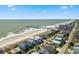 Scenic beach view from above showcasing homes near the ocean, with pier, sand and local amenities at 691 Sandberg St., Surfside Beach, SC 29575