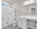 Accessible bathroom with marble-pattern shower curtain and comfort-height toilet at 1124 Valetto Loop, Myrtle Beach, SC 29579