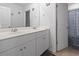 Bathroom featuring double sink vanity with white cabinets and modern fixtures at 1146 Joywood Dr., Longs, SC 29568