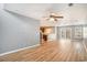 Spacious living room featuring wood floors, neutral walls and a ceiling fan at 1196 Harvester Circle # 1196, Myrtle Beach, SC 29579