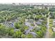 An aerial shot of a neighborhood showcases meticulously kept grounds, parking areas, a community pool and lush trees at 1206 Erin Way # A, Myrtle Beach, SC 29577