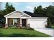 Charming single-story home with stone accents, a two-car garage, and a well-manicured lawn at 1580 Regal Fern Way, Longs, SC 29568