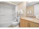 Bathroom featuring granite vanity, and a shower tub combo at 201 S Ocean Blvd. # 1112, Myrtle Beach, SC 29577