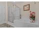 This bathroom has a large soaking tub and a separate glass-enclosed shower at 2241 Waterview Dr. # 537, North Myrtle Beach, SC 29582