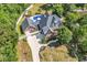 Aerial shot of a beautiful home showcasing a pool, expansive yard, mature trees, and a long driveway at 2441 Hunters Trail, Myrtle Beach, SC 29588