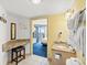 Bathroom with granite vanity and view into the bedroom and ocean view at 2701 S Ocean Blvd. # 902, North Myrtle Beach, SC 29582