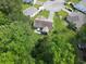 Aerial view of home with backyard patio surrounded by lush green trees near other single Gathering homes in a community at 271 Sienna Dr., Little River, SC 29566