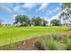 Beautiful golf course view showcasing green grass, mature trees, and landscaping with a sand trap at 290 Dornoch Dr., Pawleys Island, SC 29585