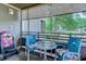 Enclosed porch with cozy seating offers a serene outdoor relaxation space, providing comfort and a sense of connection to nature at 415 Ocean Creek Dr. # 2189, Myrtle Beach, SC 29572