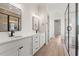 Elegant bathroom featuring double vanity sinks, stylish mirrors, and modern fixtures at 434 Harbour View Dr., Myrtle Beach, SC 29579