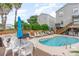 The private outdoor area features a pool, lounge seating, and dining area for ultimate relaxation and entertainment at 712A Ocean Blvd. S, Surfside Beach, SC 29575