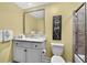 Bathroom featuring modern fixtures, a vanity with granite countertops, and a shower-tub combo at 100 North Beach Blvd. # 515, North Myrtle Beach, SC 29582