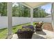 Covered patio featuring comfortable seating, green grass, and a white fence in the background at 1020 Sennema Circle, Myrtle Beach, SC 29588