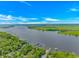 Picturesque aerial view of a wide river and the boat docks along the shore at 1050 Hagley Dr., Pawleys Island, SC 29585