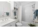 Clean bathroom featuring a shower-tub combo, ample lighting, and a spacious vanity area at 1058 Sea Mountain Hwy. # 9-101, North Myrtle Beach, SC 29582