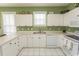 Bright kitchen with white cabinets, tiled floors, matching backsplash, and a stainless steel sink at 2241 Waterview Dr. # 315, North Myrtle Beach, SC 29582