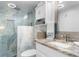 Modern bathroom boasting a glass-enclosed shower, granite countertop, and stylish vanity at 307 74Th Ave. N # 3C, Myrtle Beach, SC 29572