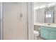 Clean bathroom featuring a shower, vanity, and neutral tones, offering a fresh and modern appeal at 351 Lake Arrowhead Rd. # 24-396, Myrtle Beach, SC 29572