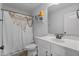 Bathroom featuring a walk in shower, a unique fisherman-net design, and a modern vanity at 3620 Diamond Stars Way, Little River, SC 29566