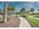 Inviting walking path lined with palm trees and lush landscaping in a serene community setting at 1141 Prescott Circle, Myrtle Beach, SC 29577