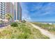 Scenic beach view with lush greenery leading to the sandy shore, ideal for relaxation and recreation at 3000 N Ocean Blvd. N # 129, Myrtle Beach, SC 29577