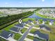 Aerial view of a neighborhood that features a pond with a fountain and well-manicured lawns at 3021 Sistine St., Myrtle Beach, SC 29579