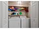 Well-organized laundry area with washer, dryer, storage shelves, and white doors at 750 Howard Ave. # C, Myrtle Beach, SC 29577