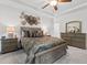 Relaxing bedroom with decorative wall art, a ceiling fan, and ample storage in matching dressers and nightstands at 818 Mourning Dove Dr., Myrtle Beach, SC 29577